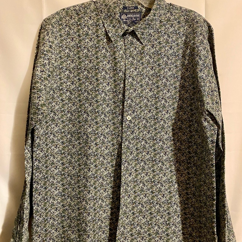 American Rag Men's Floral Button Down Shirt - Green and Black - Picture 5 of 6